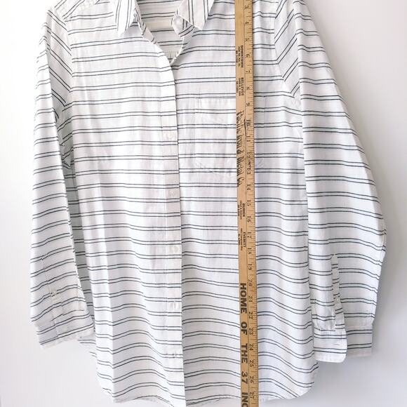 Daily Ritual M 100% Cotton Button Blouse Shirt Top Charcoal Stripe Lightweight - Picture 9 of 9